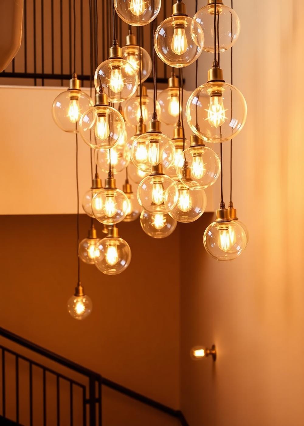 Cluster of glass globe pendants in a stairwell