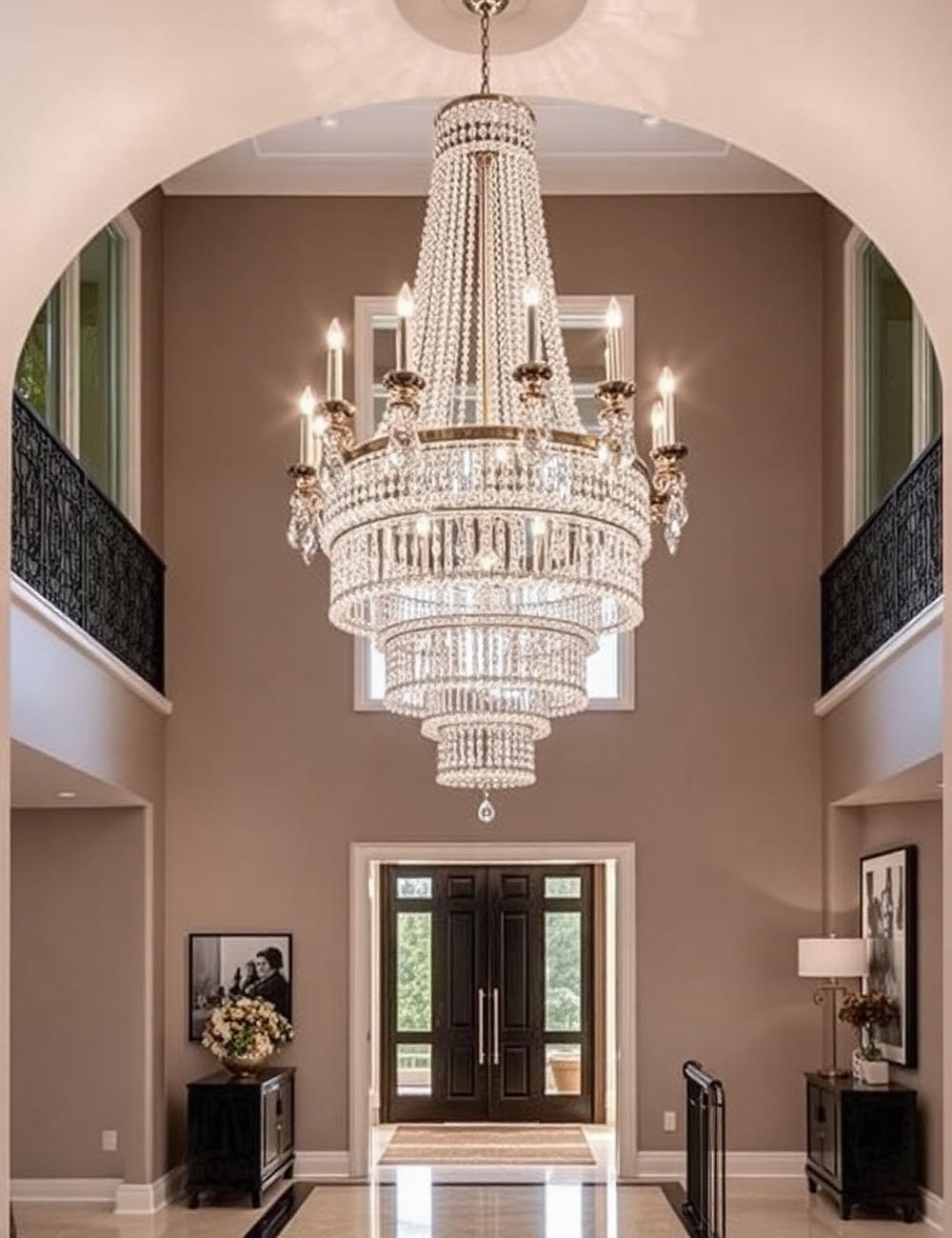 Grand crystal chandelier in a modern foyer